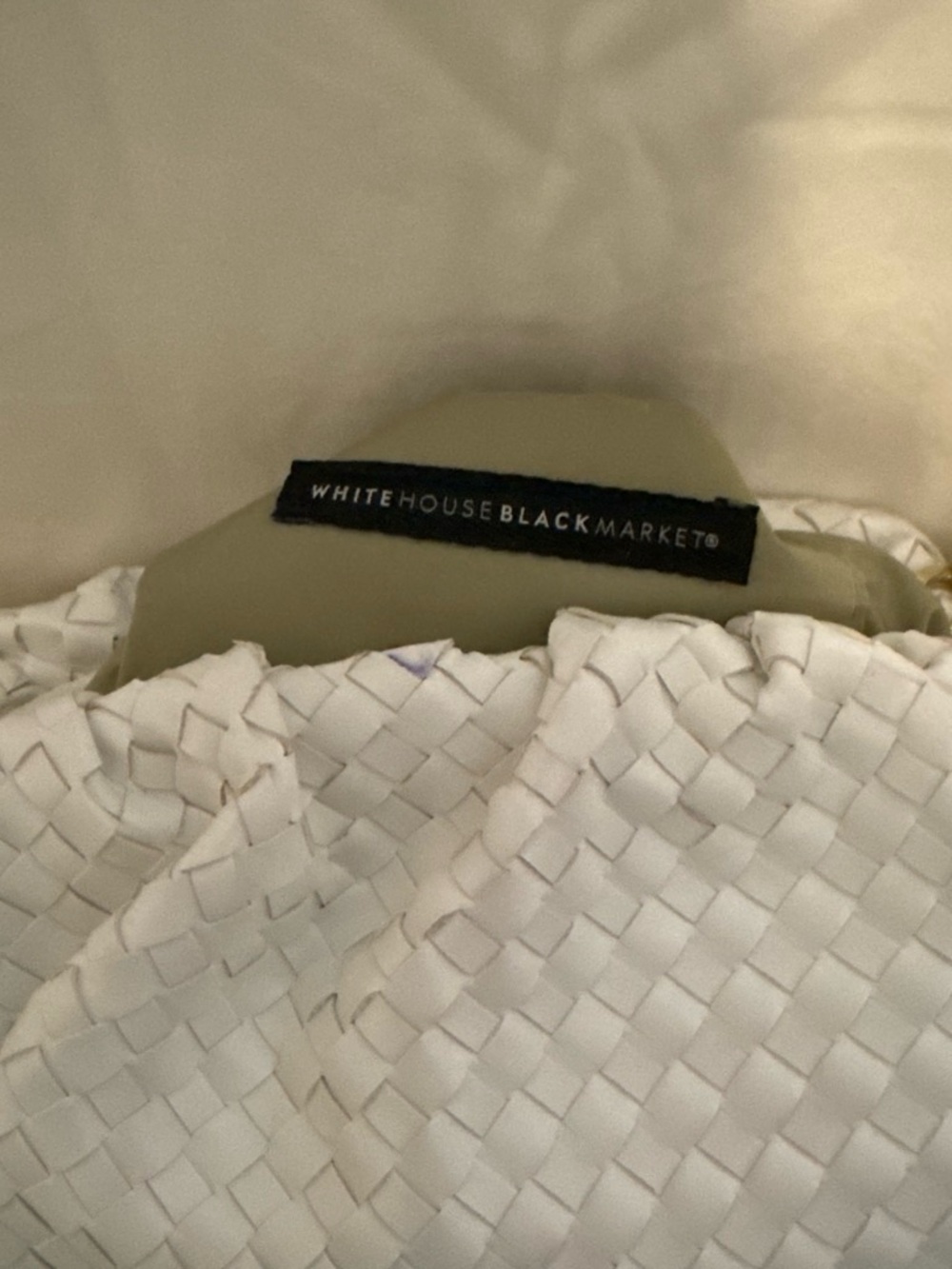 White House Black Market White Woven Clutch with Gold Chain Strap - Picture 2 of 3